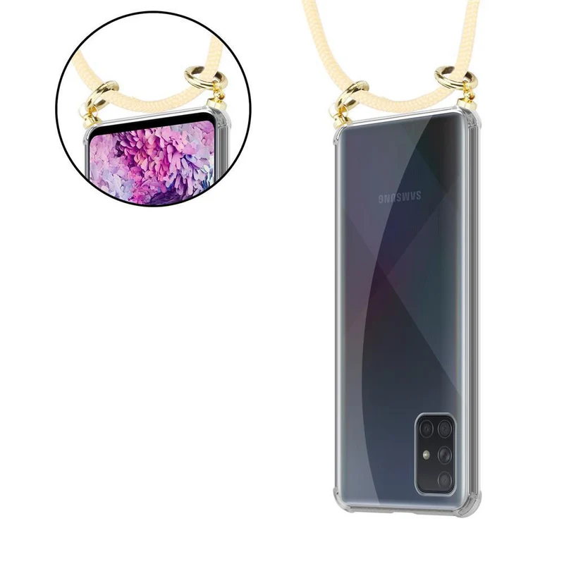 Cadorabo Handy Kette kompatibel mit Samsung Galaxy A51 4G / M40s Silikon Schutzhülle mit Gold Ringen, Kordel Band und abnehmbarem Etui