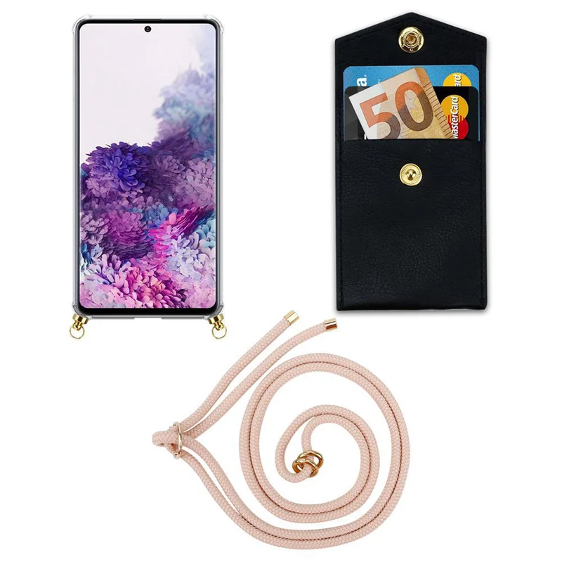 Cadorabo Handy Kette kompatibel mit Samsung Galaxy A51 4G / M40s Silikon Schutzhülle mit Gold Ringen, Kordel Band und abnehmbarem Etui