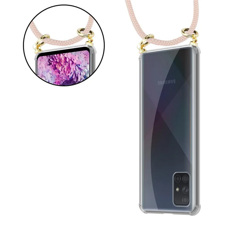 Cadorabo Handy Kette kompatibel mit Samsung Galaxy A51 4G / M40s Silikon Schutzhülle mit Gold Ringen, Kordel Band und abnehmbarem Etui