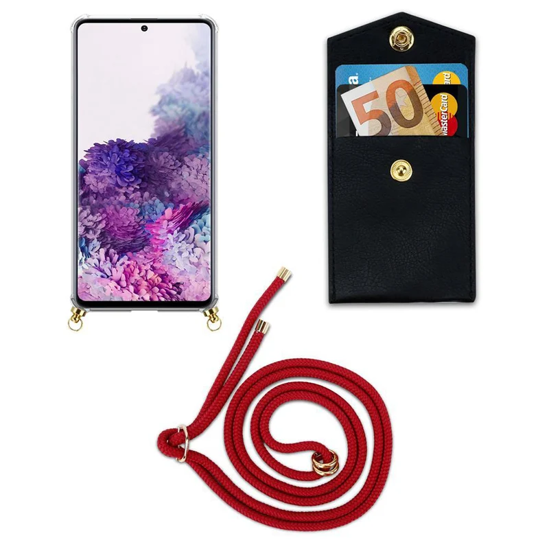Cadorabo Handy Kette kompatibel mit Samsung Galaxy A51 4G / M40s Silikon Schutzhülle mit Gold Ringen, Kordel Band und abnehmbarem Etui