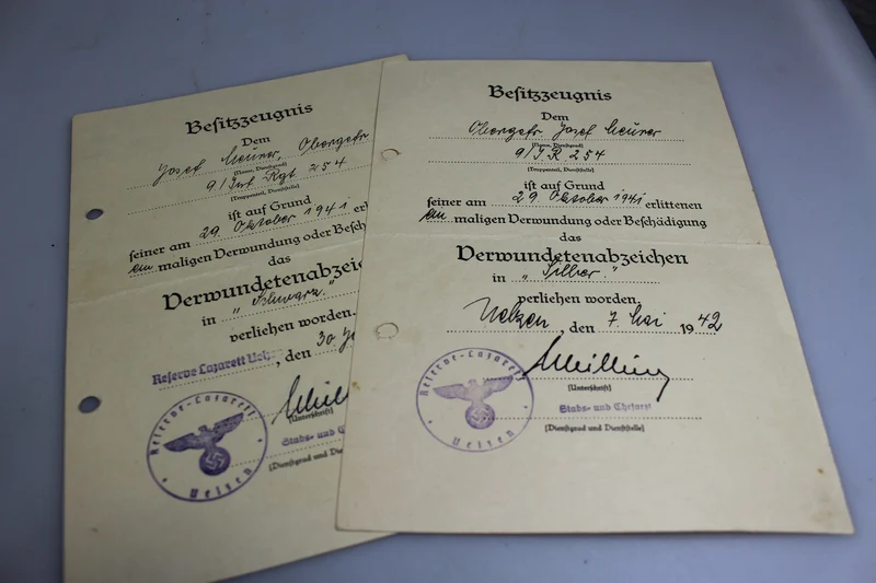 Verwundungszertifikate zweiter und dritter Klasse