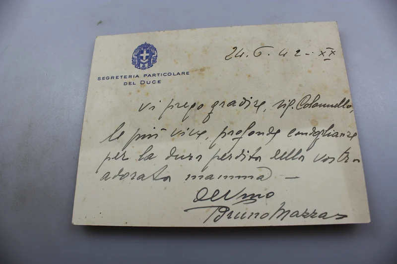 Persönliches Sekretariat des Duce. Kondolenzkarte