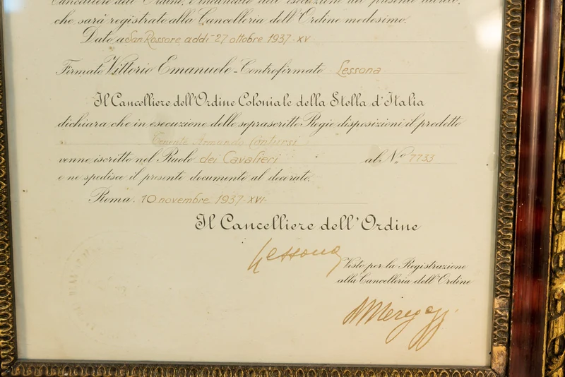 Ritterurkunde im Kolonialorden des Sterns von Italien,