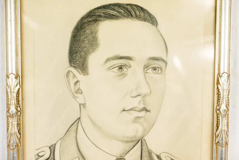 Kohleportrait der Luftwaffe im Rahmen 33x26 cm