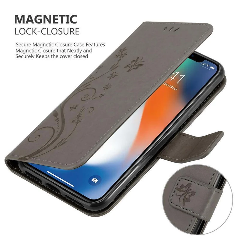 Cadorabo Hülle kompatibel mit Apple iPhone XS MAX Schutzhülle im Blumen Design mit Magnetverschluss, Standfunktion und Kartenfächern