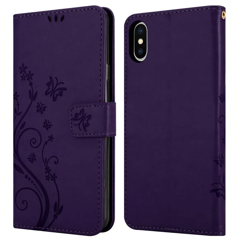 Cadorabo Hülle kompatibel mit Apple iPhone XS MAX Schutzhülle im Blumen Design mit Magnetverschluss, Standfunktion und Kartenfächern