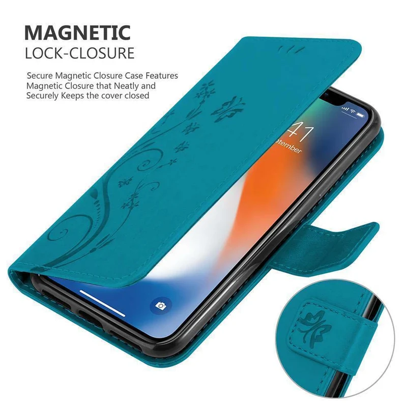 Cadorabo Hülle kompatibel mit Apple iPhone XS MAX Schutzhülle im Blumen Design mit Magnetverschluss, Standfunktion und Kartenfächern