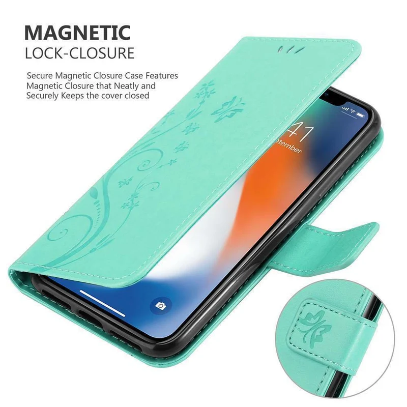 Cadorabo Hülle kompatibel mit Apple iPhone XS MAX Schutzhülle im Blumen Design mit Magnetverschluss, Standfunktion und Kartenfächern