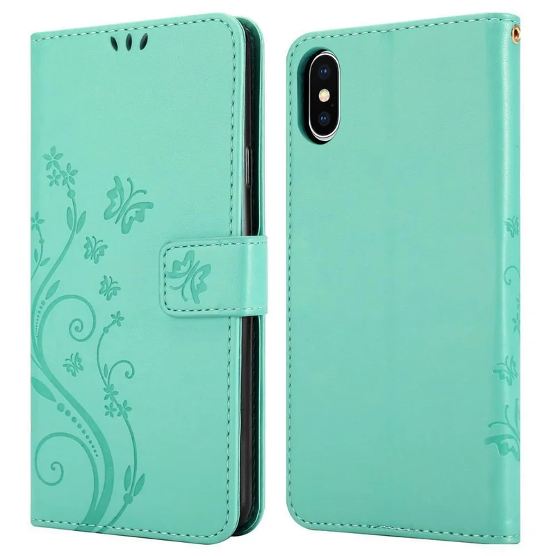 Cadorabo Hülle kompatibel mit Apple iPhone XS MAX Schutzhülle im Blumen Design mit Magnetverschluss, Standfunktion und Kartenfächern