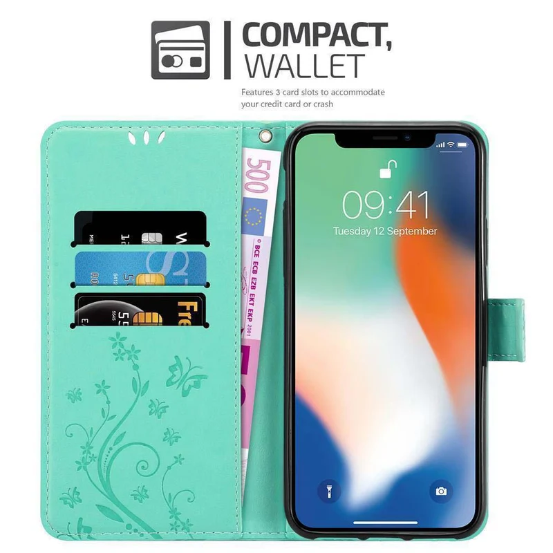 Cadorabo Hülle kompatibel mit Apple iPhone XS MAX Schutzhülle im Blumen Design mit Magnetverschluss, Standfunktion und Kartenfächern