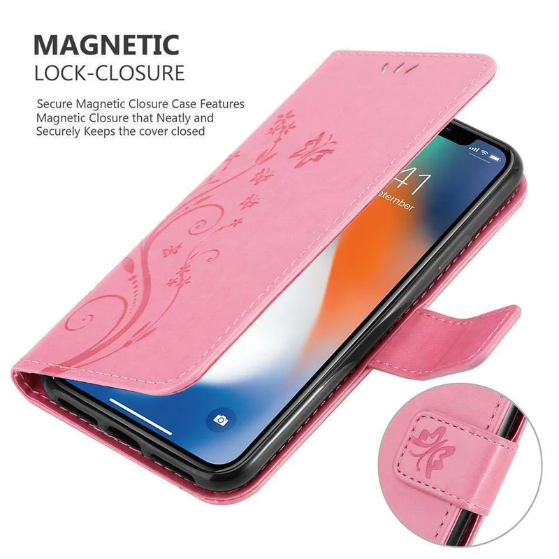 Cadorabo Hülle kompatibel mit Apple iPhone XS MAX Schutzhülle im Blumen Design mit Magnetverschluss, Standfunktion und Kartenfächern