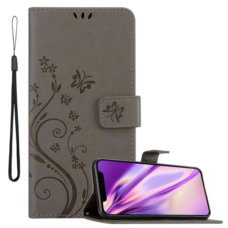 Cadorabo Hülle kompatibel mit Apple iPhone X / XS Schutzhülle im Blumen Design mit Magnetverschluss, Standfunktion und Kartenfächern