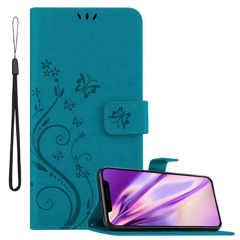 Cadorabo Hülle kompatibel mit Apple iPhone X / XS Schutzhülle im Blumen Design mit Magnetverschluss, Standfunktion und Kartenfächern