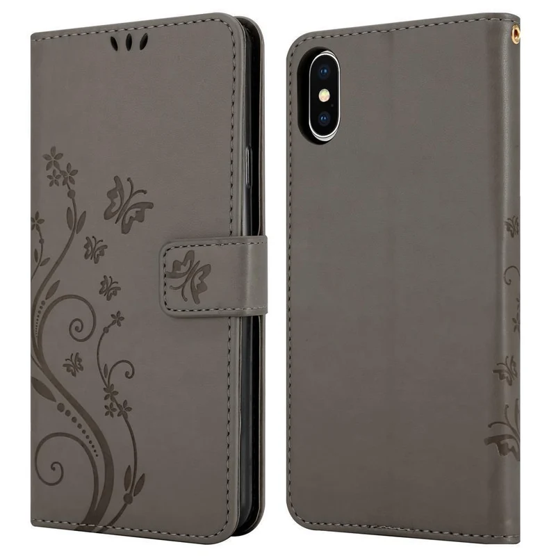 Cadorabo Hülle kompatibel mit Apple iPhone X / XS Schutzhülle im Blumen Design mit Magnetverschluss, Standfunktion und Kartenfächern