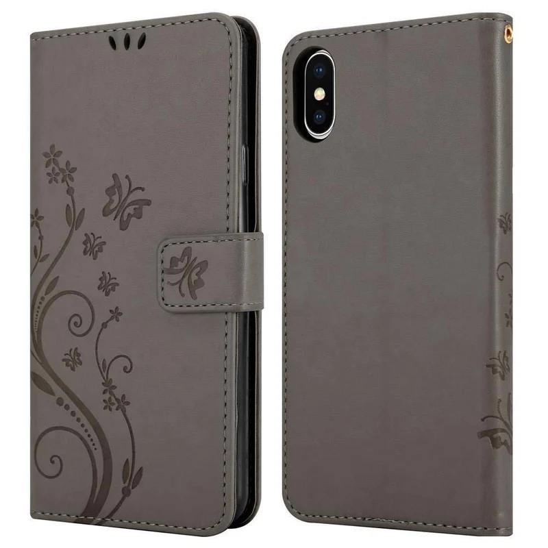 Cadorabo Hülle kompatibel mit Apple iPhone X / XS Schutzhülle im Blumen Design mit Magnetverschluss, Standfunktion und Kartenfächern