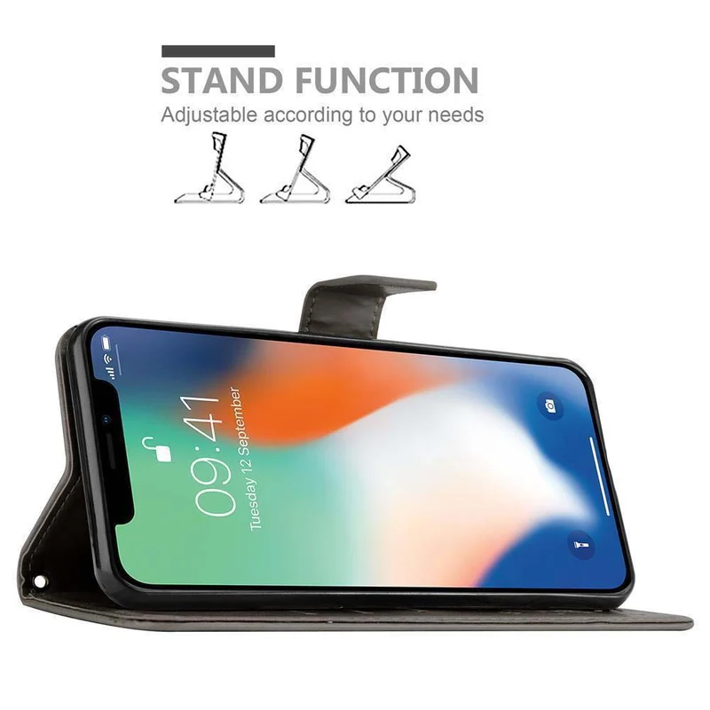 Cadorabo Hülle kompatibel mit Apple iPhone X / XS Schutzhülle im Blumen Design mit Magnetverschluss, Standfunktion und Kartenfächern