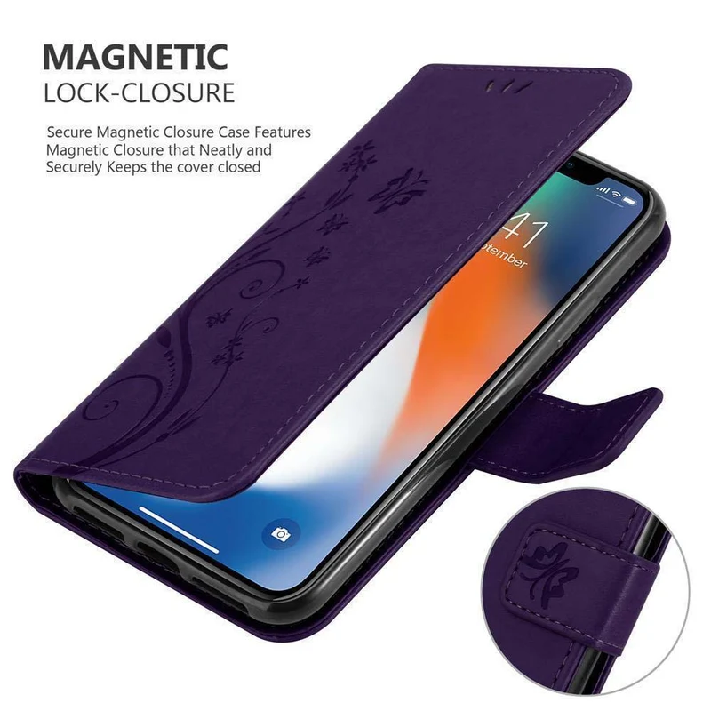 Cadorabo Hülle kompatibel mit Apple iPhone X / XS Schutzhülle im Blumen Design mit Magnetverschluss, Standfunktion und Kartenfächern