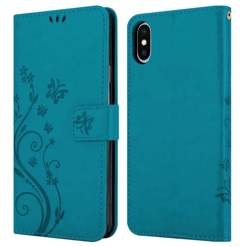 Cadorabo Hülle kompatibel mit Apple iPhone X / XS Schutzhülle im Blumen Design mit Magnetverschluss, Standfunktion und Kartenfächern
