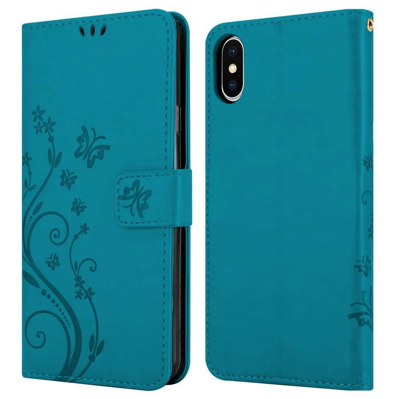 Cadorabo Hülle kompatibel mit Apple iPhone X / XS Schutzhülle im Blumen Design mit Magnetverschluss, Standfunktion und Kartenfächern