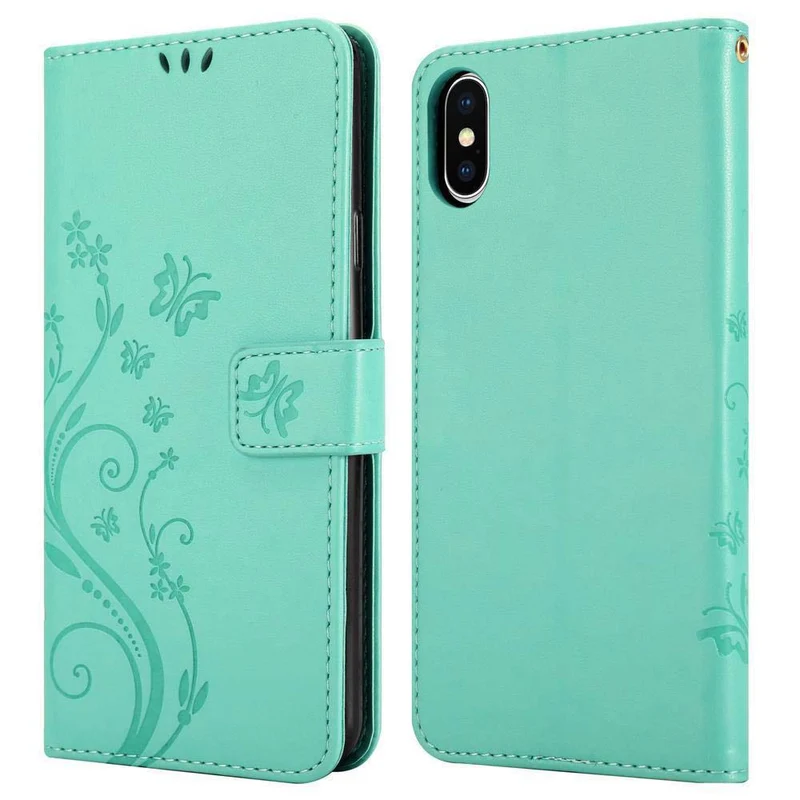 Cadorabo Hülle kompatibel mit Apple iPhone X / XS Schutzhülle im Blumen Design mit Magnetverschluss, Standfunktion und Kartenfächern