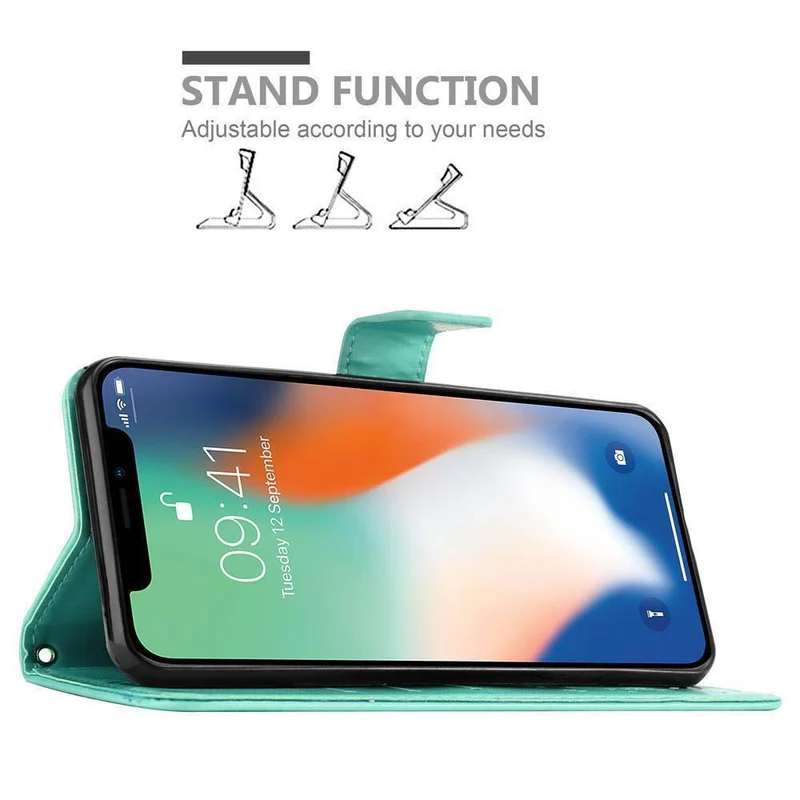 Cadorabo Hülle kompatibel mit Apple iPhone X / XS Schutzhülle im Blumen Design mit Magnetverschluss, Standfunktion und Kartenfächern