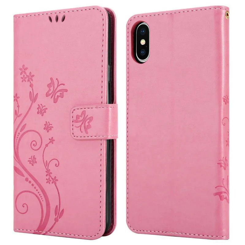 Cadorabo Hülle kompatibel mit Apple iPhone X / XS Schutzhülle im Blumen Design mit Magnetverschluss, Standfunktion und Kartenfächern