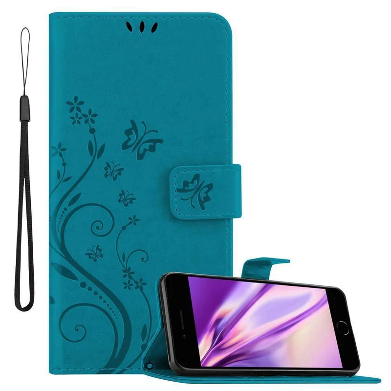 Cadorabo Hülle kompatibel mit Apple iPhone 7 PLUS / 7S PLUS / 8 PLUS Schutzhülle im Blumen Design mit Magnetverschluss, Standfunktion und Kartenfächern