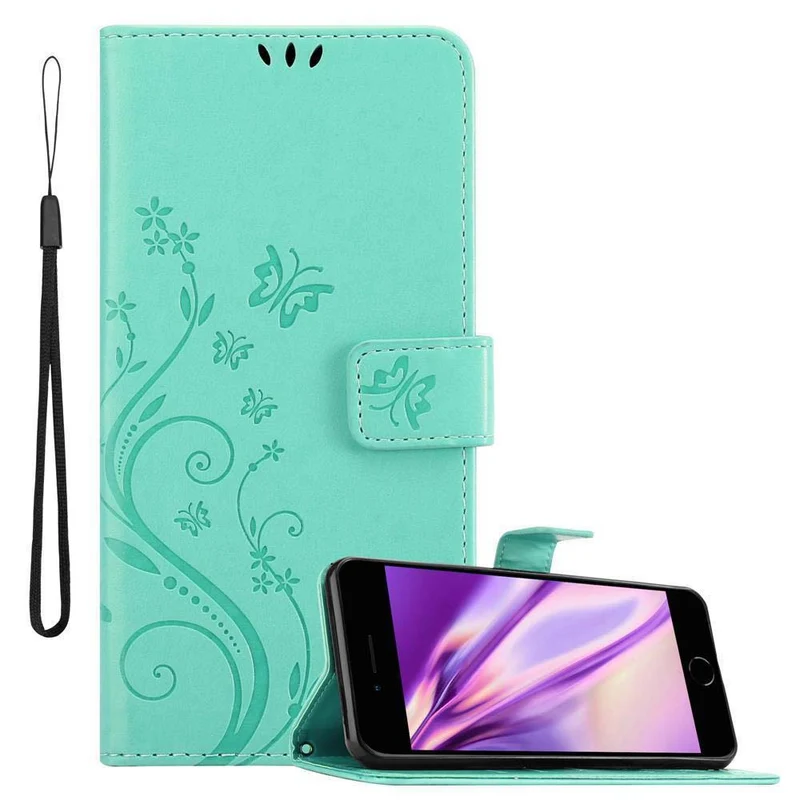 Cadorabo Hülle kompatibel mit Apple iPhone 7 PLUS / 7S PLUS / 8 PLUS Schutzhülle im Blumen Design mit Magnetverschluss, Standfunktion und Kartenfächern