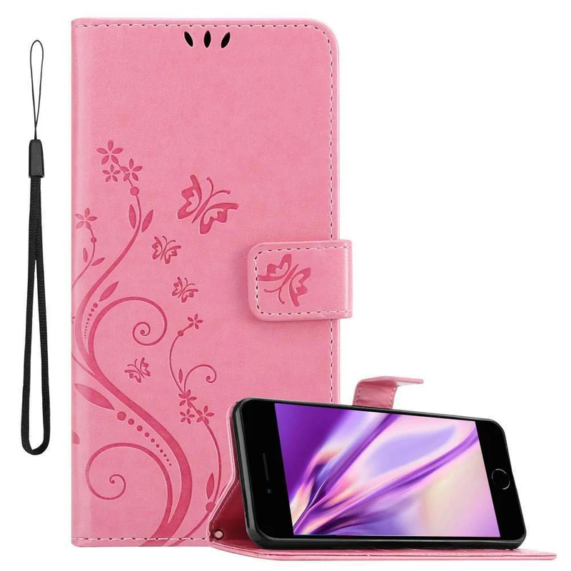 Cadorabo Hülle kompatibel mit Apple iPhone 7 PLUS / 7S PLUS / 8 PLUS Schutzhülle im Blumen Design mit Magnetverschluss, Standfunktion und Kartenfächern