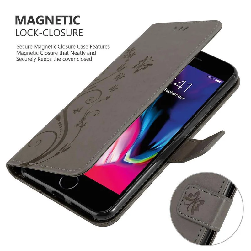 Cadorabo Hülle kompatibel mit Apple iPhone 7 PLUS / 7S PLUS / 8 PLUS Schutzhülle im Blumen Design mit Magnetverschluss, Standfunktion und Kartenfächern