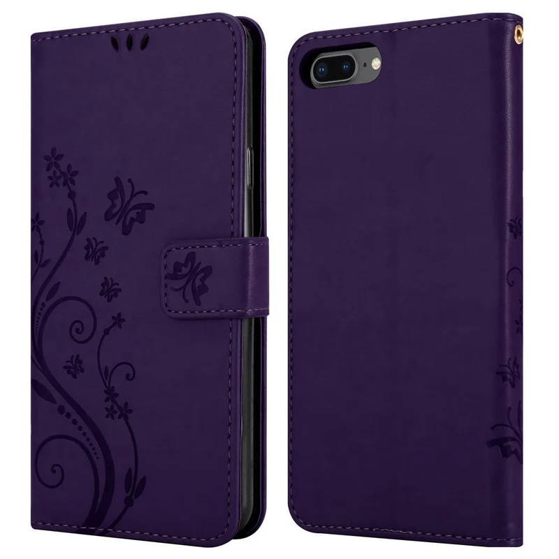 Cadorabo Hülle kompatibel mit Apple iPhone 7 PLUS / 7S PLUS / 8 PLUS Schutzhülle im Blumen Design mit Magnetverschluss, Standfunktion und Kartenfächern