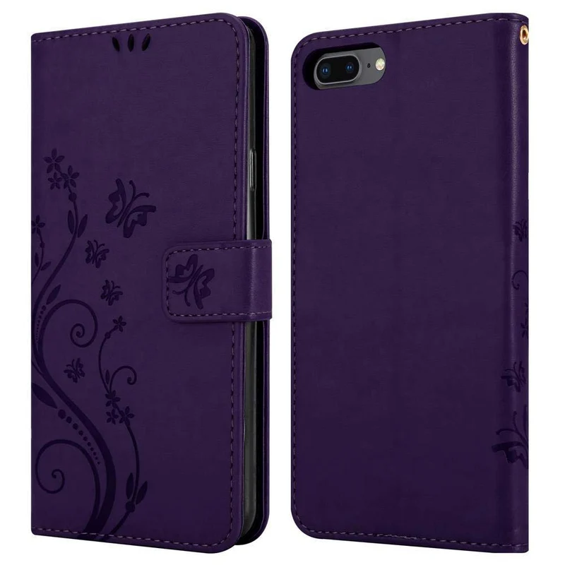 Cadorabo Hülle kompatibel mit Apple iPhone 7 PLUS / 7S PLUS / 8 PLUS Schutzhülle im Blumen Design mit Magnetverschluss, Standfunktion und Kartenfächern