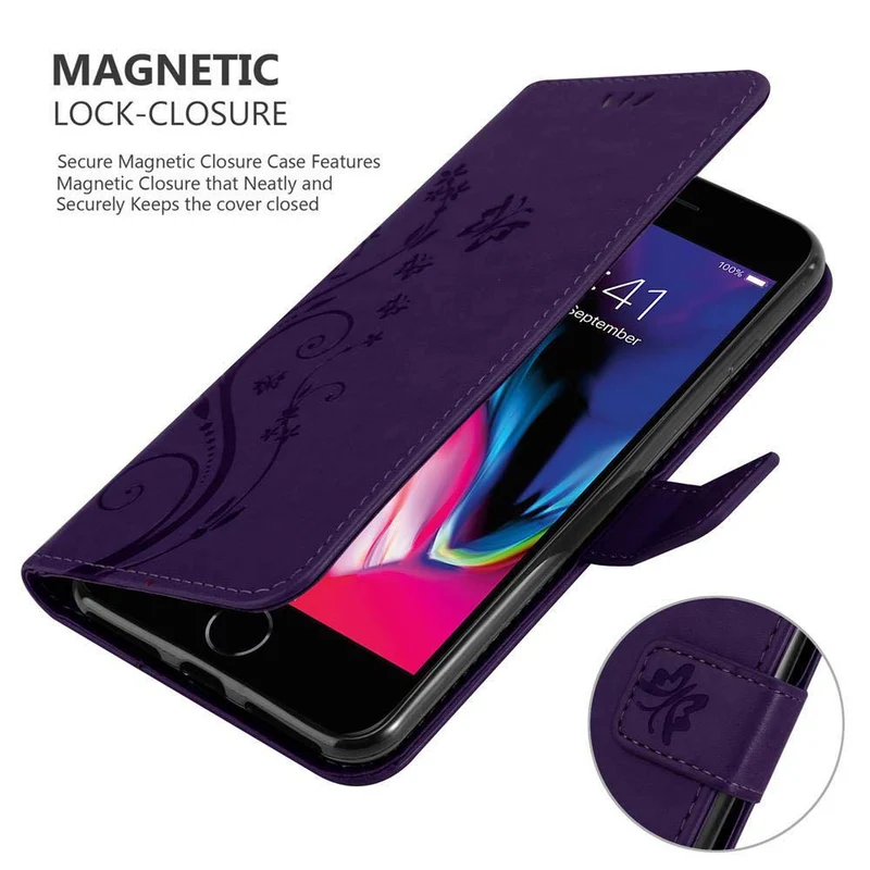 Cadorabo Hülle kompatibel mit Apple iPhone 7 PLUS / 7S PLUS / 8 PLUS Schutzhülle im Blumen Design mit Magnetverschluss, Standfunktion und Kartenfächern