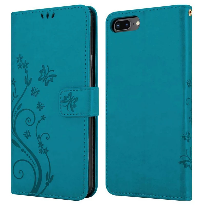 Cadorabo Hülle kompatibel mit Apple iPhone 7 PLUS / 7S PLUS / 8 PLUS Schutzhülle im Blumen Design mit Magnetverschluss, Standfunktion und Kartenfächern