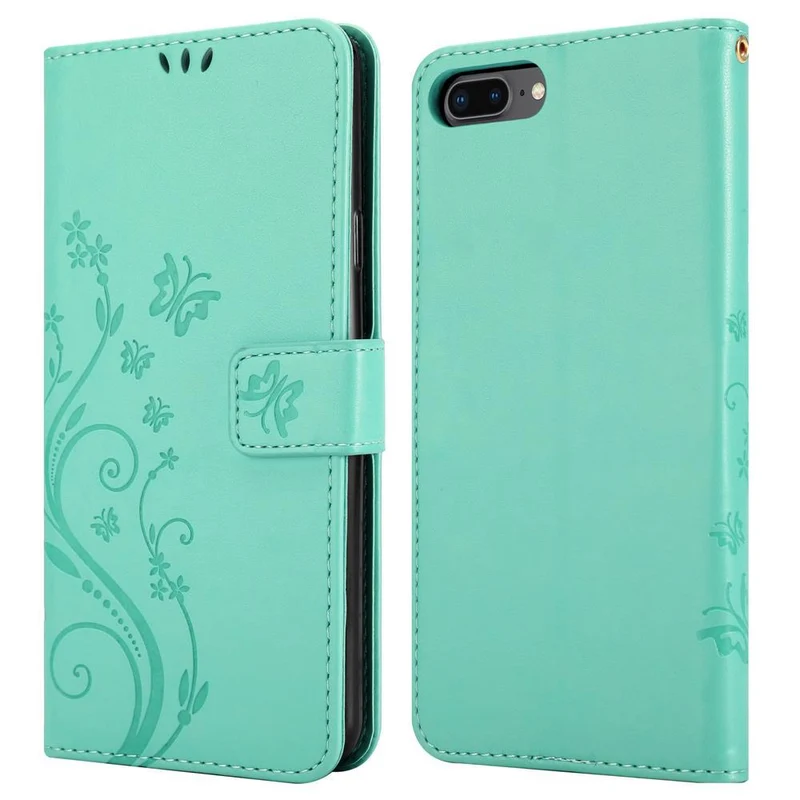Cadorabo Hülle kompatibel mit Apple iPhone 7 PLUS / 7S PLUS / 8 PLUS Schutzhülle im Blumen Design mit Magnetverschluss, Standfunktion und Kartenfächern