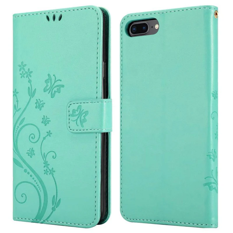 Cadorabo Hülle kompatibel mit Apple iPhone 7 PLUS / 7S PLUS / 8 PLUS Schutzhülle im Blumen Design mit Magnetverschluss, Standfunktion und Kartenfächern