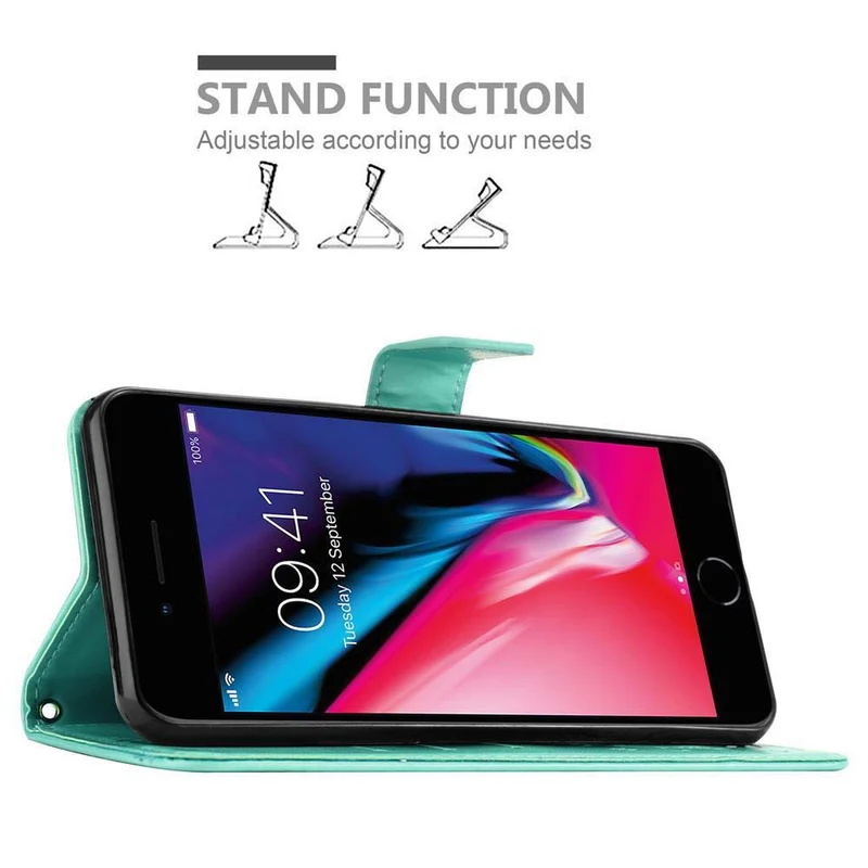 Cadorabo Hülle kompatibel mit Apple iPhone 7 PLUS / 7S PLUS / 8 PLUS Schutzhülle im Blumen Design mit Magnetverschluss, Standfunktion und Kartenfächern