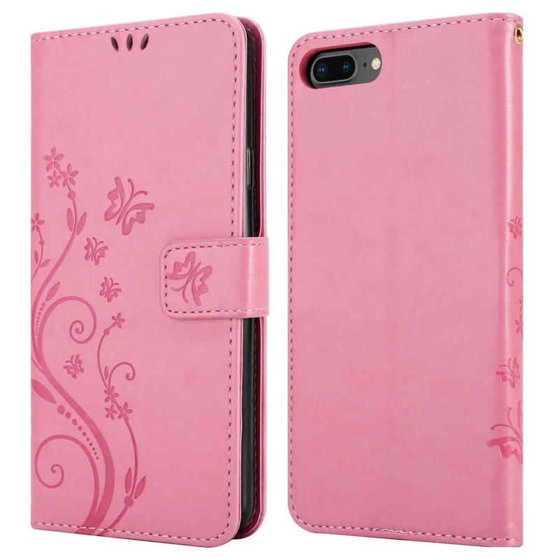 Cadorabo Hülle kompatibel mit Apple iPhone 7 PLUS / 7S PLUS / 8 PLUS Schutzhülle im Blumen Design mit Magnetverschluss, Standfunktion und Kartenfächern