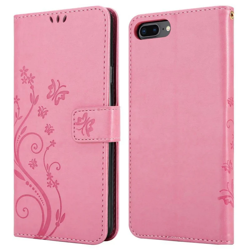 Cadorabo Hülle kompatibel mit Apple iPhone 7 PLUS / 7S PLUS / 8 PLUS Schutzhülle im Blumen Design mit Magnetverschluss, Standfunktion und Kartenfächern