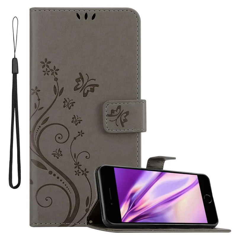 Cadorabo Hülle kompatibel mit Apple iPhone 7 / 7S / 8 / SE 2020 Schutzhülle im Blumen Design mit Magnetverschluss, Standfunktion und Kartenfächern