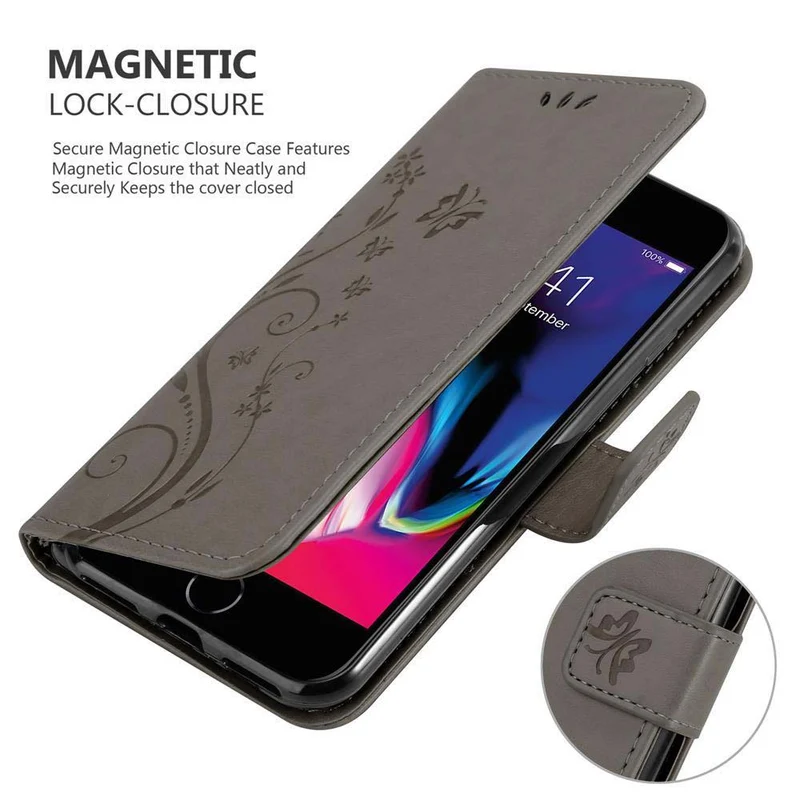 Cadorabo Hülle kompatibel mit Apple iPhone 7 / 7S / 8 / SE 2020 Schutzhülle im Blumen Design mit Magnetverschluss, Standfunktion und Kartenfächern