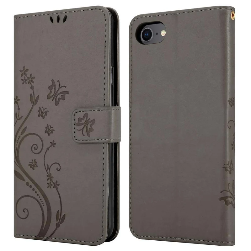 Cadorabo Hülle kompatibel mit Apple iPhone 7 / 7S / 8 / SE 2020 Schutzhülle im Blumen Design mit Magnetverschluss, Standfunktion und Kartenfächern