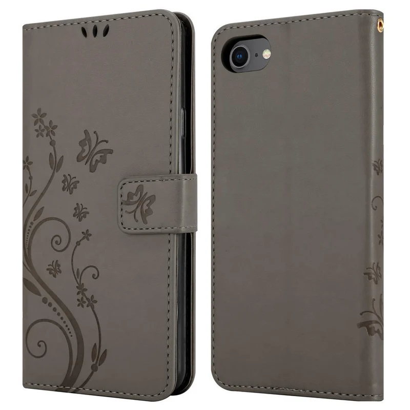Cadorabo Hülle kompatibel mit Apple iPhone 7 / 7S / 8 / SE 2020 Schutzhülle im Blumen Design mit Magnetverschluss, Standfunktion und Kartenfächern