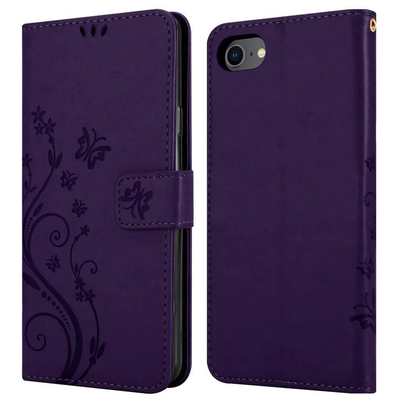 Cadorabo Hülle kompatibel mit Apple iPhone 7 / 7S / 8 / SE 2020 Schutzhülle im Blumen Design mit Magnetverschluss, Standfunktion und Kartenfächern