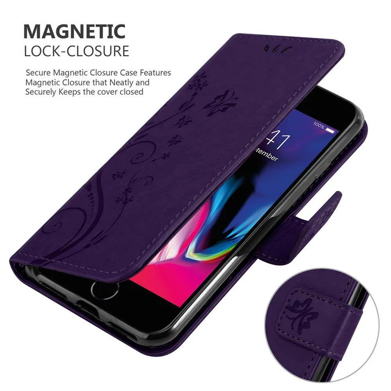 Cadorabo Hülle kompatibel mit Apple iPhone 7 / 7S / 8 / SE 2020 Schutzhülle im Blumen Design mit Magnetverschluss, Standfunktion und Kartenfächern