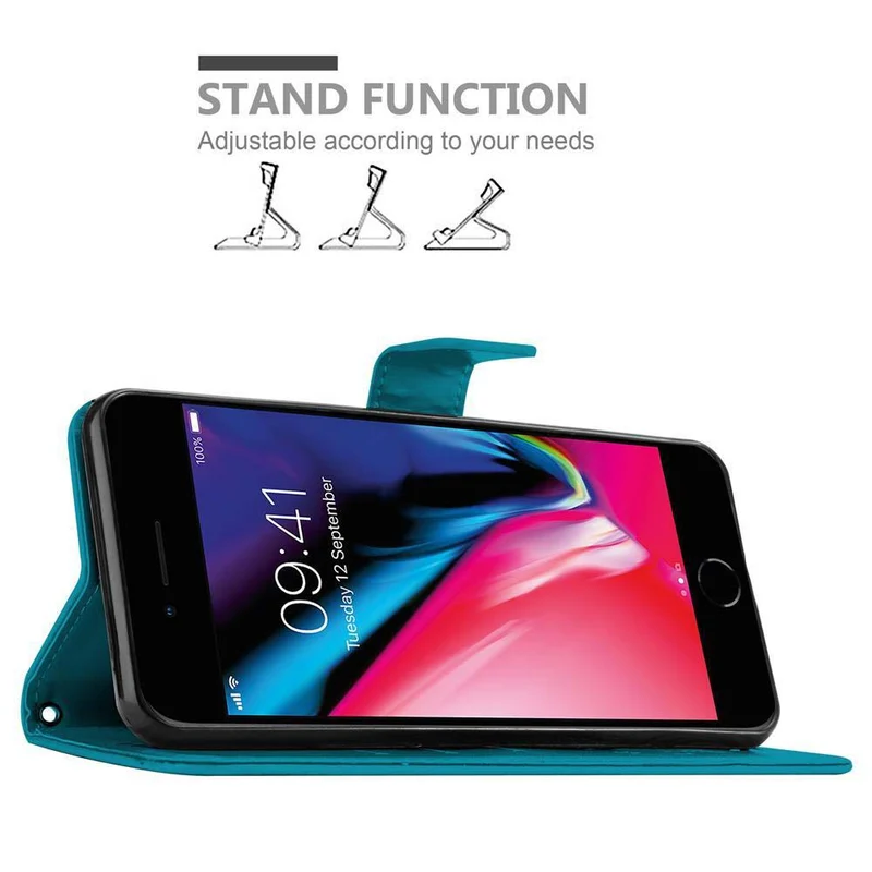 Cadorabo Hülle kompatibel mit Apple iPhone 7 / 7S / 8 / SE 2020 Schutzhülle im Blumen Design mit Magnetverschluss, Standfunktion und Kartenfächern