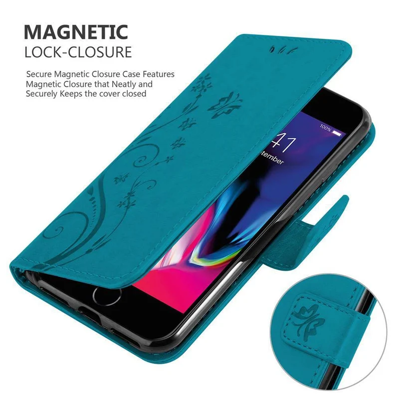 Cadorabo Hülle kompatibel mit Apple iPhone 7 / 7S / 8 / SE 2020 Schutzhülle im Blumen Design mit Magnetverschluss, Standfunktion und Kartenfächern