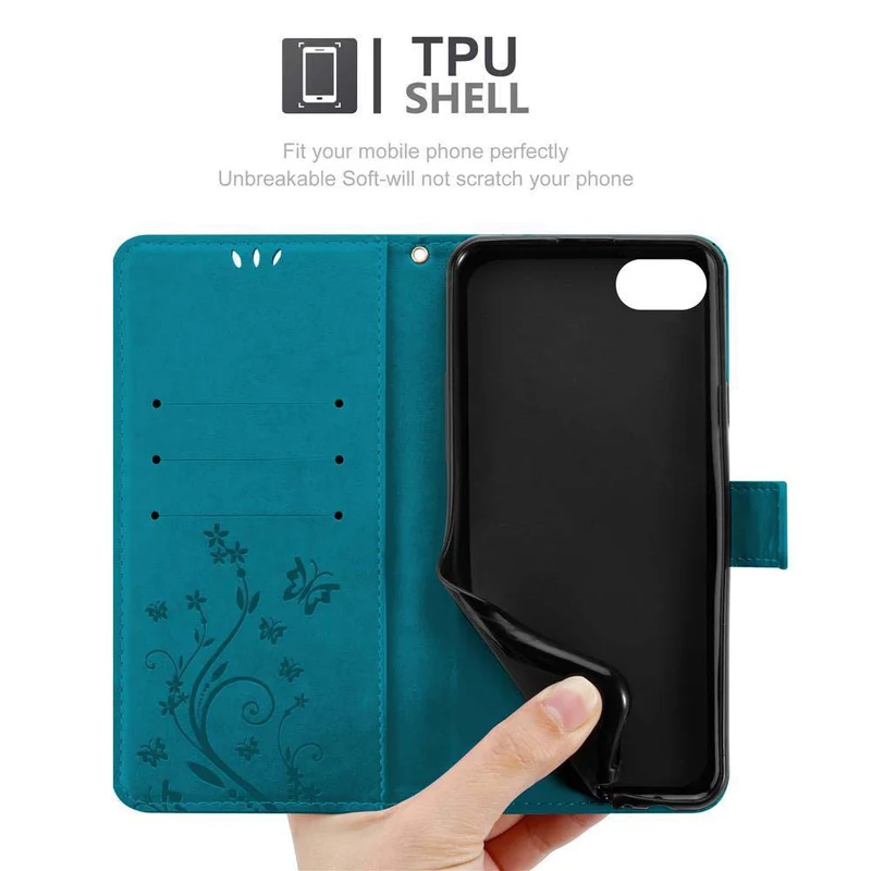 Cadorabo Hülle kompatibel mit Apple iPhone 7 / 7S / 8 / SE 2020 Schutzhülle im Blumen Design mit Magnetverschluss, Standfunktion und Kartenfächern