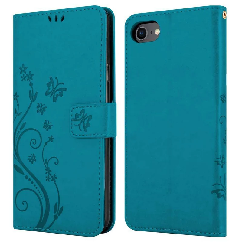 Cadorabo Hülle kompatibel mit Apple iPhone 7 / 7S / 8 / SE 2020 Schutzhülle im Blumen Design mit Magnetverschluss, Standfunktion und Kartenfächern