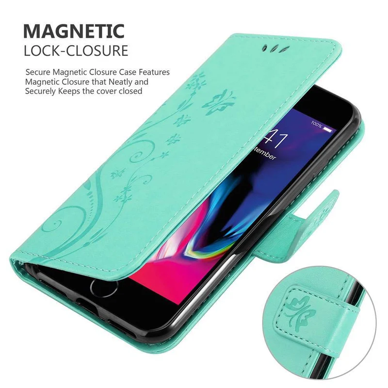 Cadorabo Hülle kompatibel mit Apple iPhone 7 / 7S / 8 / SE 2020 Schutzhülle im Blumen Design mit Magnetverschluss, Standfunktion und Kartenfächern